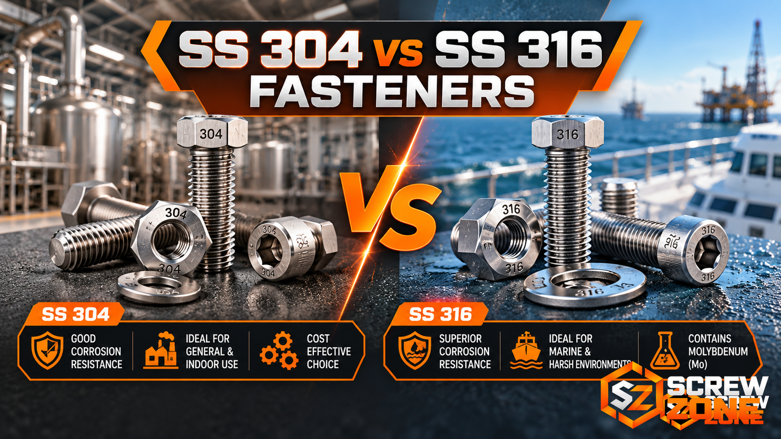 SS 304 vs SS 316 Fasteners