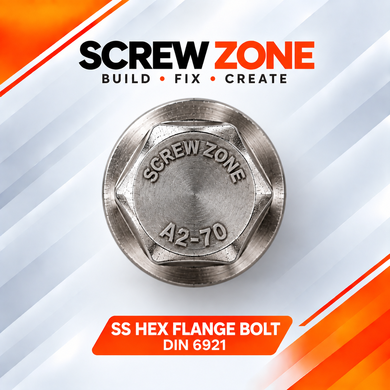 M8 x 20mm SS 304 Hex Flange Bolt | DIN 6921 Stainless Steel Flanged Bolt