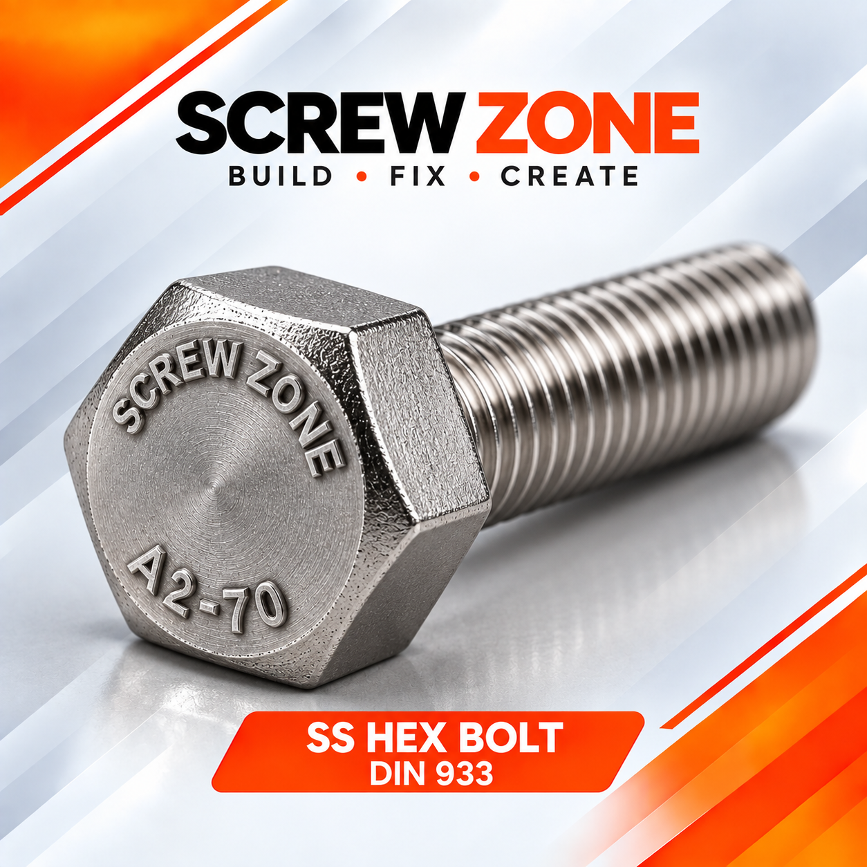 M5 X 10mm SS 304 Hex Bolt | DIN 933 Stainless Steel Hex Bolt