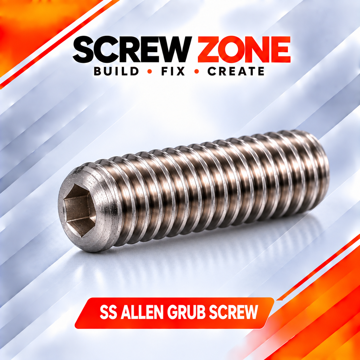 M8 x 25mm SS 304 Allen Grub Screw | Stainless Steel Hex Socket Set Screw
