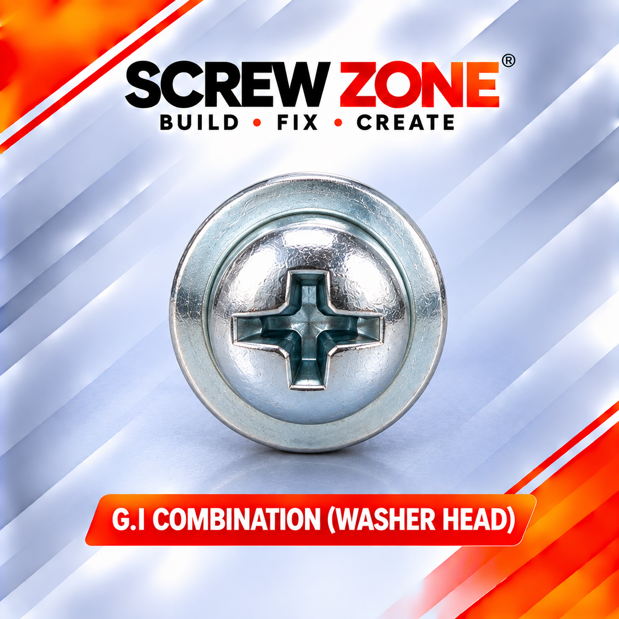 M4 x 12mm G.I. Combination Washer Head Screw | Phillips Slotted Zinc Plated Screw