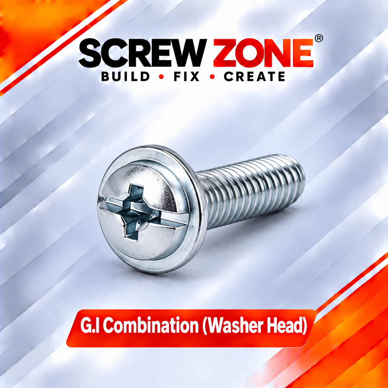 M4 x 12mm G.I. Combination Washer Head Screw | Phillips Slotted Zinc Plated Screw