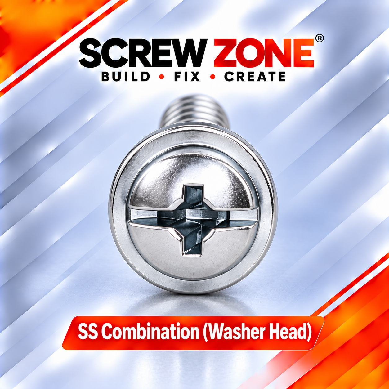 M4 x 10mm SS Combination Washer Head Screw | Phillips Slotted Stainless Steel Screw