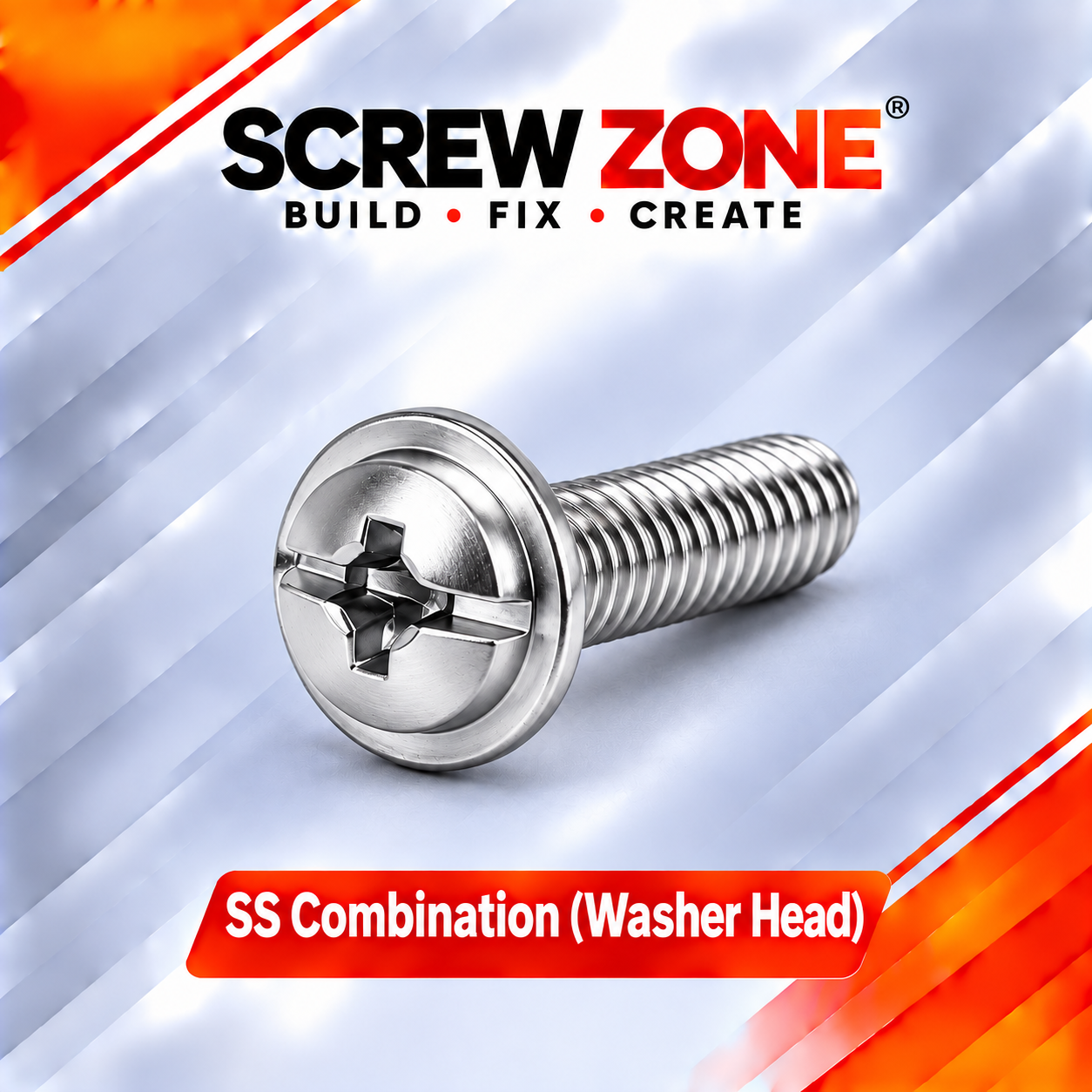 M4 x 10mm SS Combination Washer Head Screw | Phillips Slotted Stainless Steel Screw