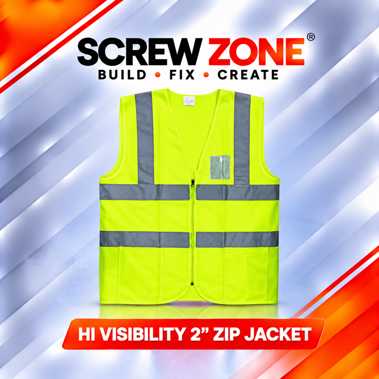 Hi Visibility 2 Inch Reflective Safety Jacket with Zip | High Visibility Zip Vest (Neon)