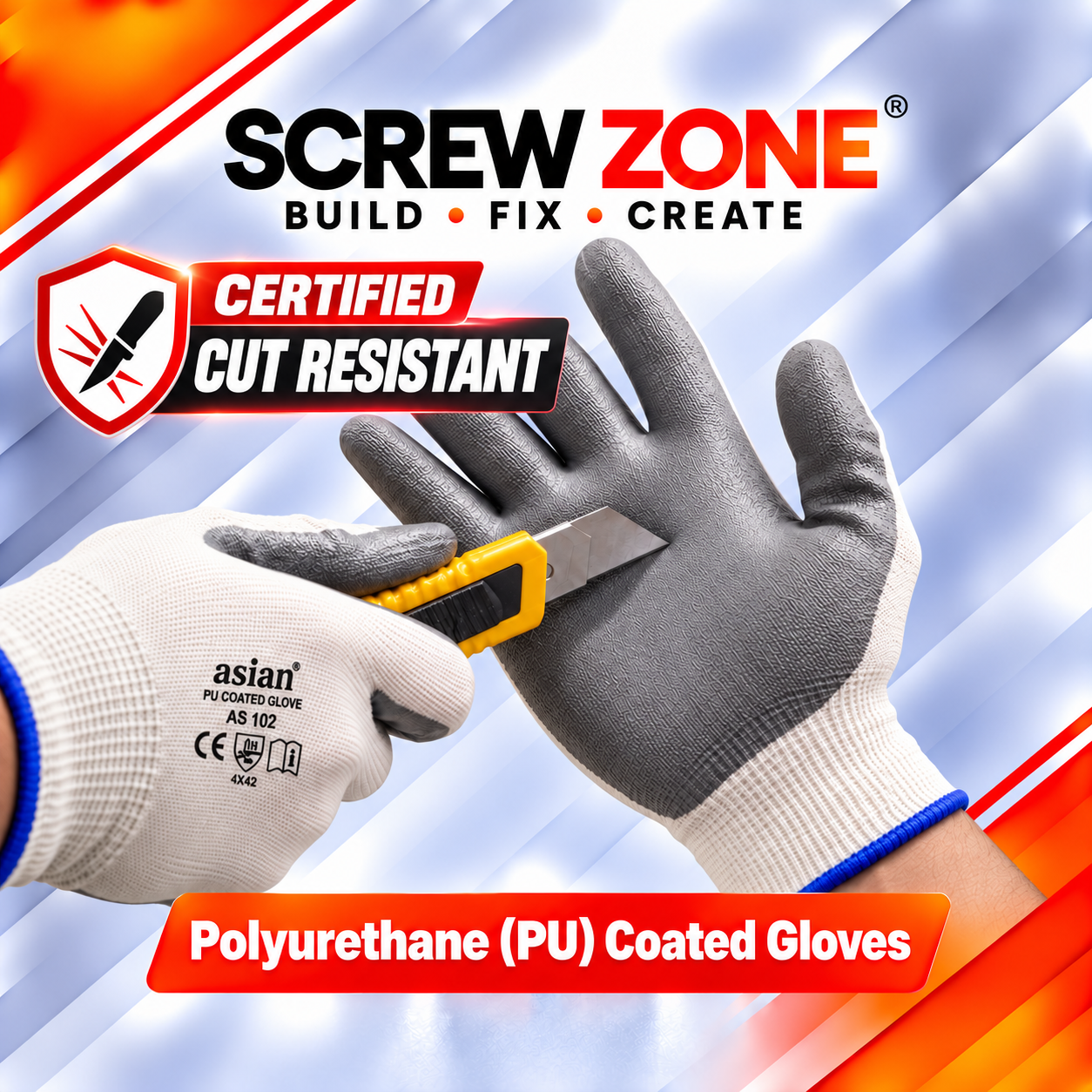 White Polyurethane (PU) Coated Cut Resistant Industrial Safety Gloves | PU Coated Work Gloves