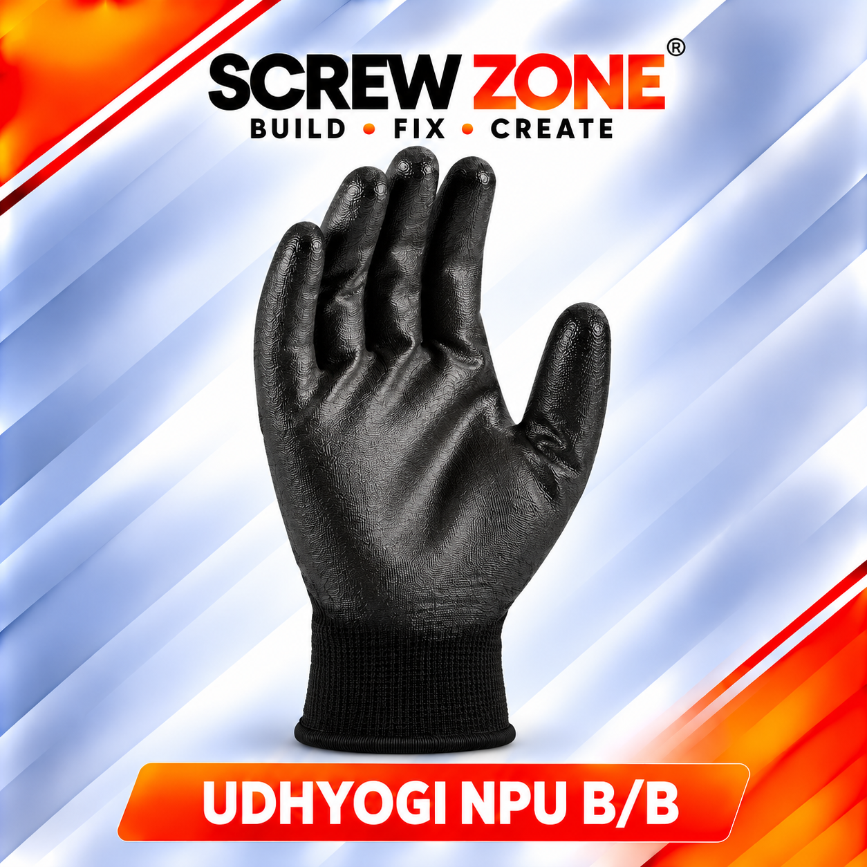 UDYOGI NPU-B PU Coated Safety Gloves | Black Industrial Hand Gloves EN 388:2016 4131X