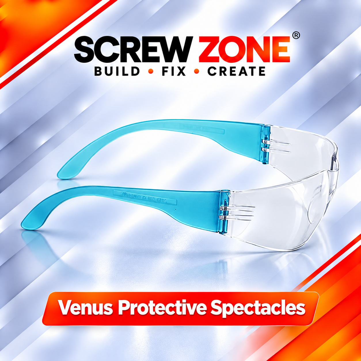 Venus E-102 Protective Spectacles Clear Lens | CHC Blue Temple Safety Glasses