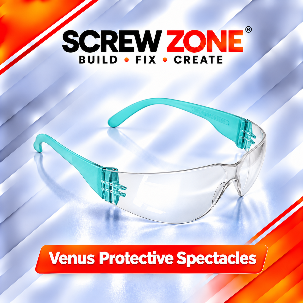 Venus E-102 Protective Spectacles Clear Lens | CHC Blue Temple Safety Glasses